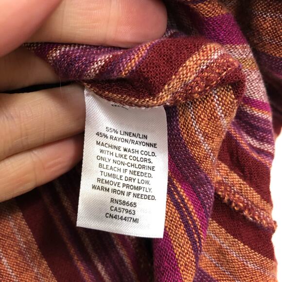 Caslon Skirt Linen Blend Stripe Summer Mini Magenta Pink Pockets Drawstring M - Picture 6 of 9